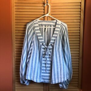 Anthropologie Blue and White Tie Front Blouse